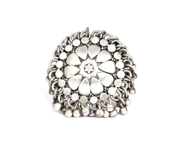 Silver Lookalike Brass Oxidized Boho Crescent Ring – Adjustable
