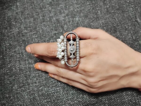 Silver Toned Handcrafted Brass Ring embelished with pearl motif