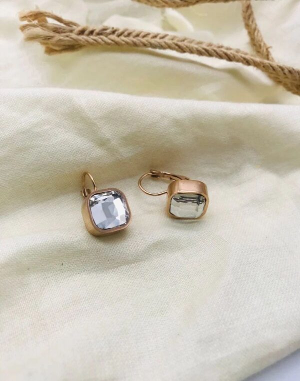 Square Shape Emerald Green /  crystal Clear  Earrings For Women