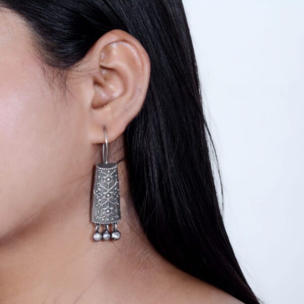Silver Lookalike Brass Oxidized Ghungroo Dangler Earring
