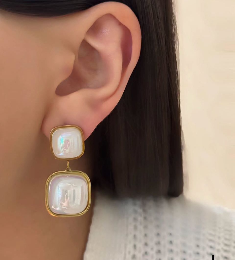 Square Shape Pearl Earrings For Women