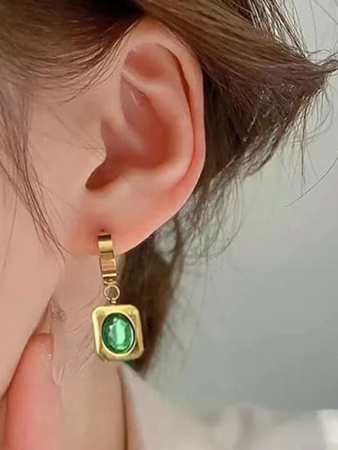 Gold Plated Rhinestone Geometric Drop Earrings