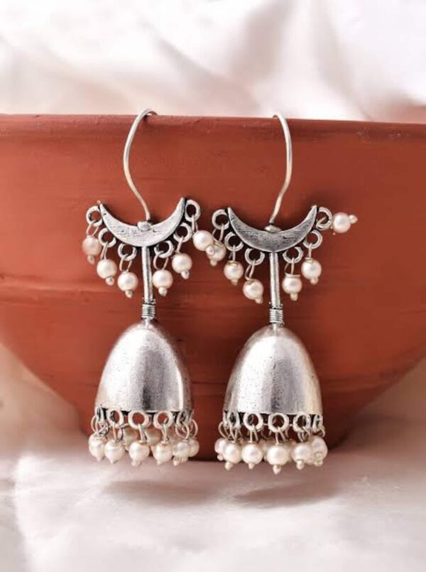 Contemporary jhumkas silver platedFish hook earwire closure