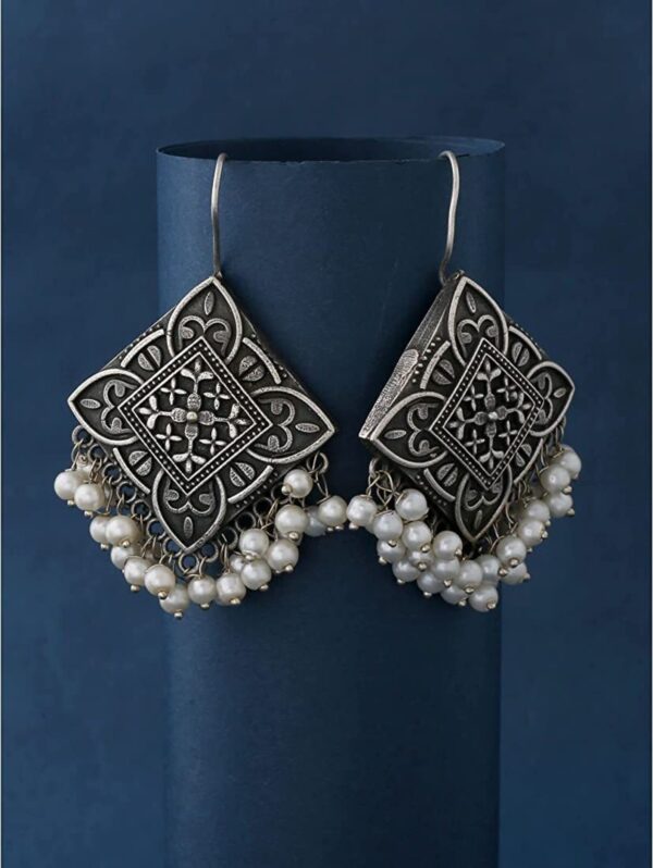 Oxidised Earrings with Pearl Hanging