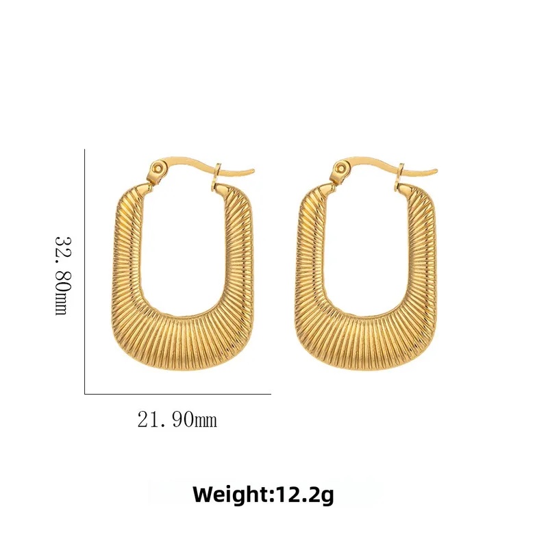 18K Gold Textured Rectangular Hoop Earrings: Waterproof Statement Jewelry