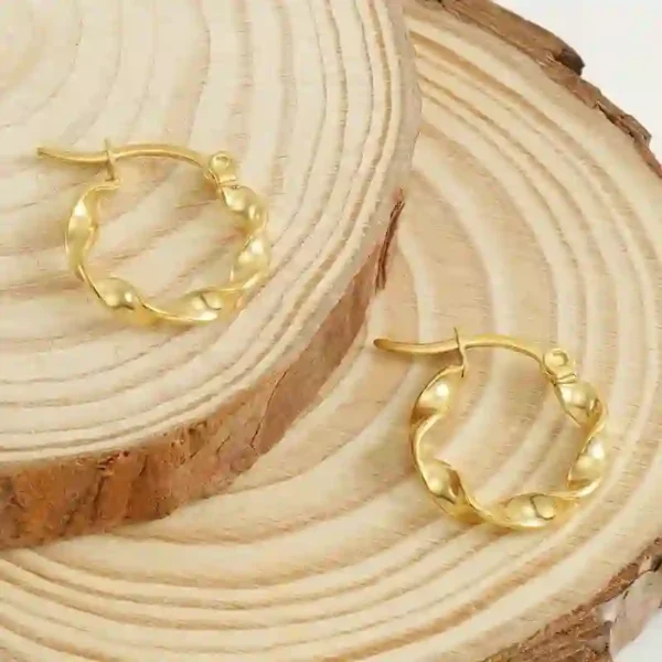 Elegantly crafted Yellow Gold small twist hoop earrings