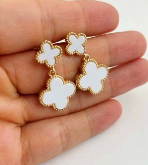 Small Rose Gold Black /white  Clover drop Earring
