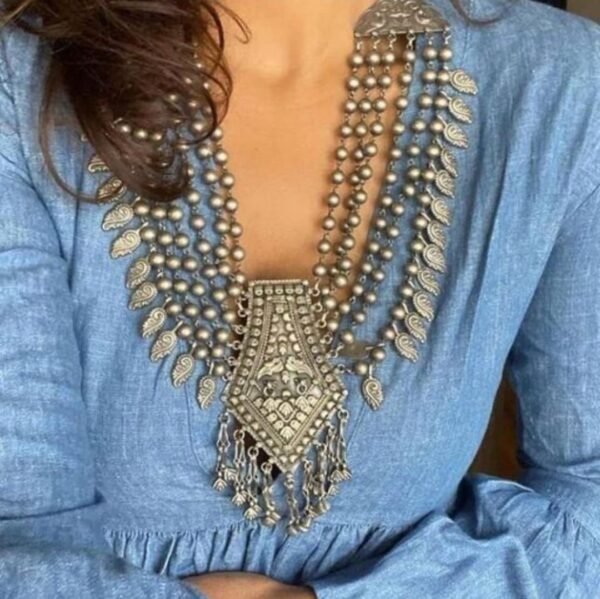 Black Polished long Oxidised Necklace (without Earrings) /Indian Women Jewellery / Bohemian Jewellery / Necklace set / Gift