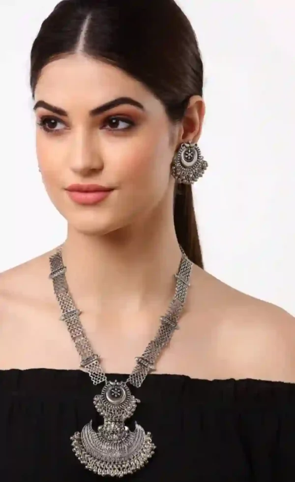 German Silver Oxidised Necklace set with earrings