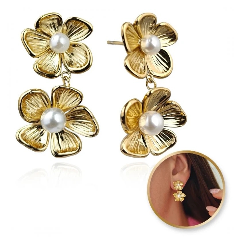 Beautiful two flower Everyday anti tarnish stud Earrings