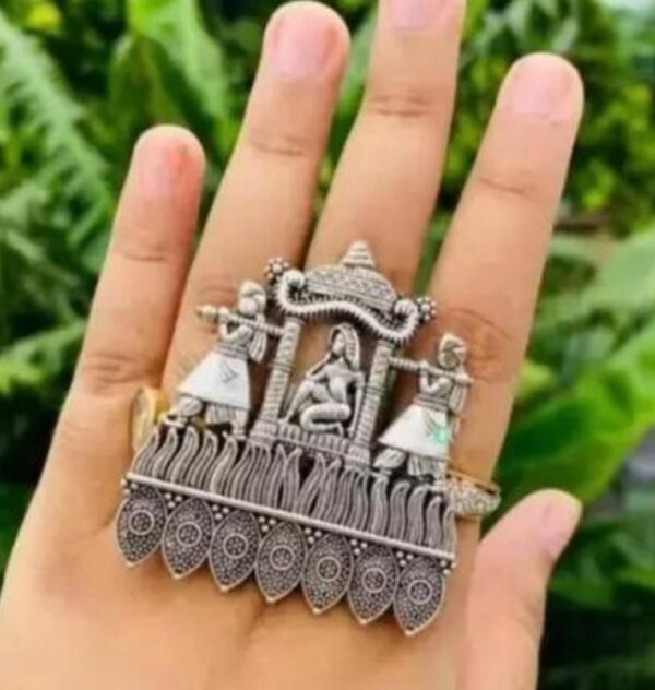 Silver Lookalike Brass Oxidized Boho Ring – Adjustable  statement ring