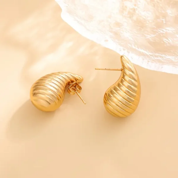 Exquisite Spiral Water Drop Design Stud Earrings Stainless Steel 18K Gold Plated