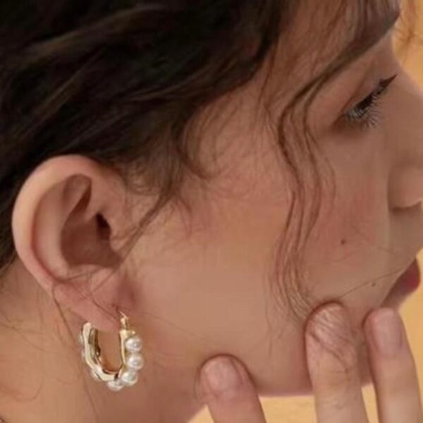 Pearl anti tarnish Hoop Earrings