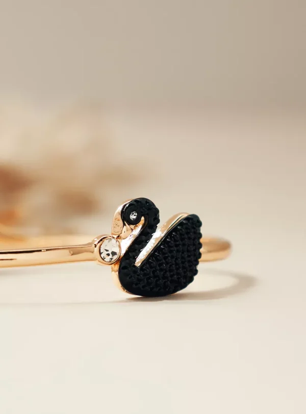 Black Rose Gold-Plated Swan-Shaped Stone-Studded Handcrafted Cuff Bracelet