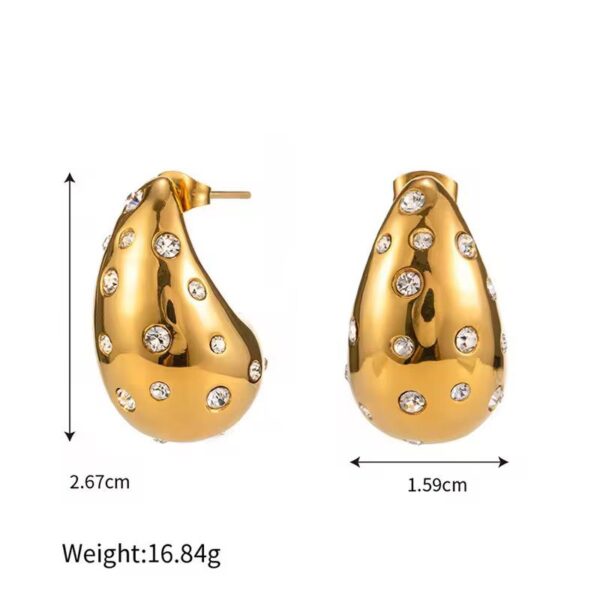 18 k gold plated Zircon Inlaid Plump water shaped stainless steel earring
