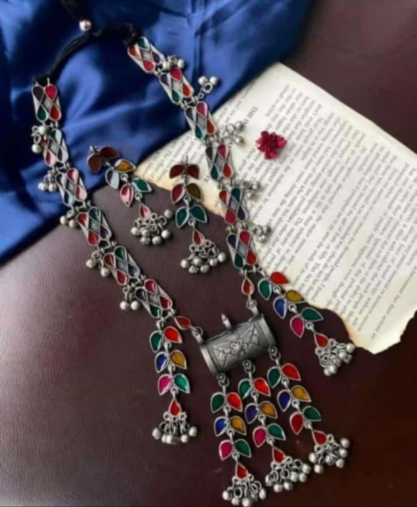 Afghani German Silver Oxidised Necklace set with earrings
