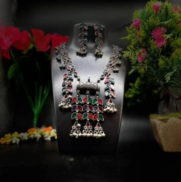 Afghani German Silver Oxidised Necklace set with earrings