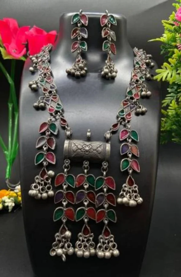 Afghani German Silver Oxidised Necklace set with earrings
