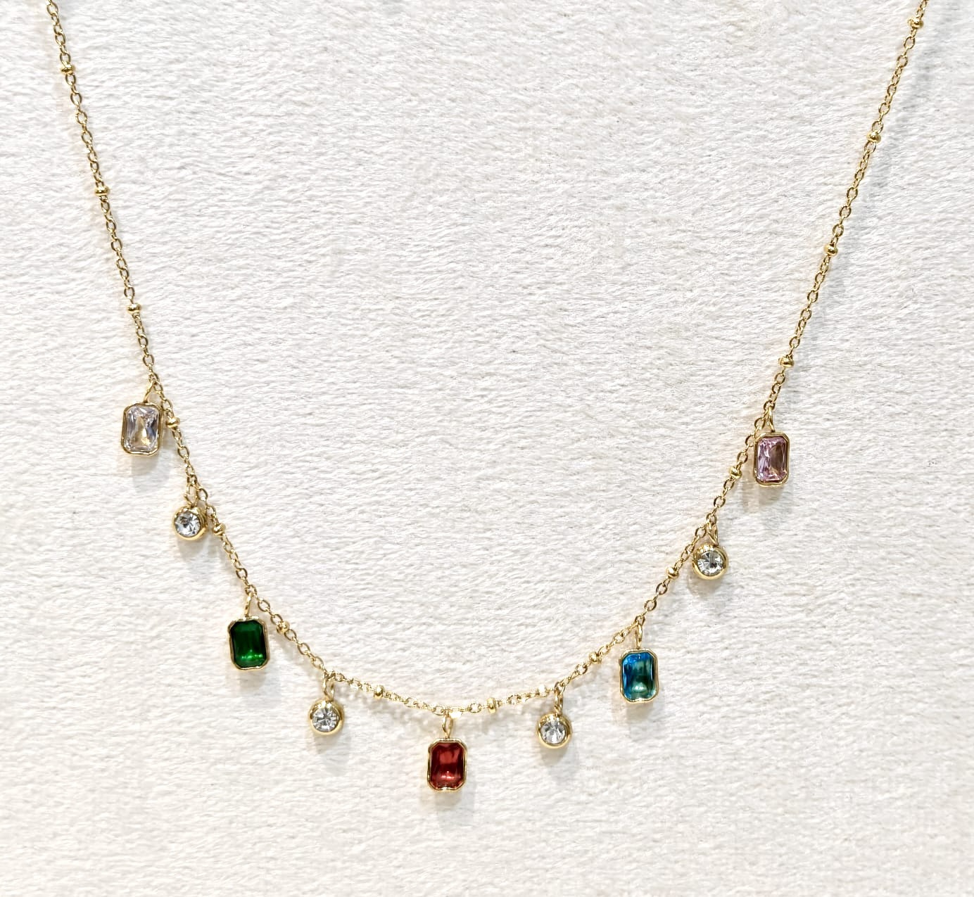 Colourful square charms 18K Gold Anti Tarnish necklace