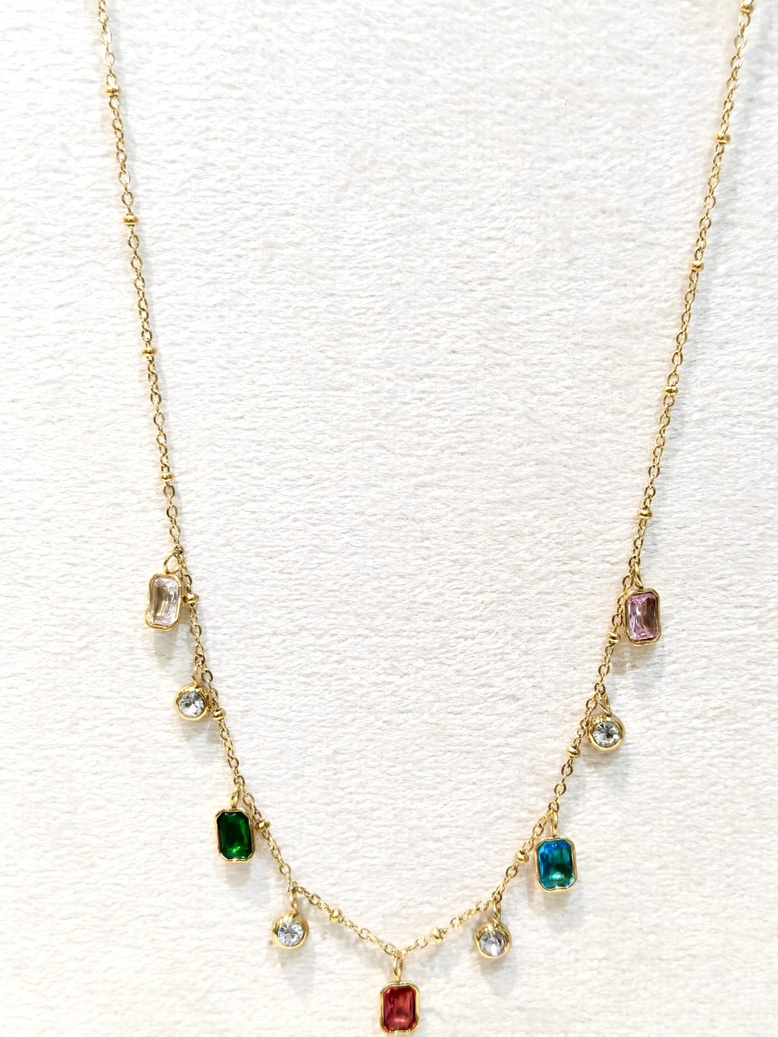 Colourful square charms 18K Gold Anti Tarnish necklace