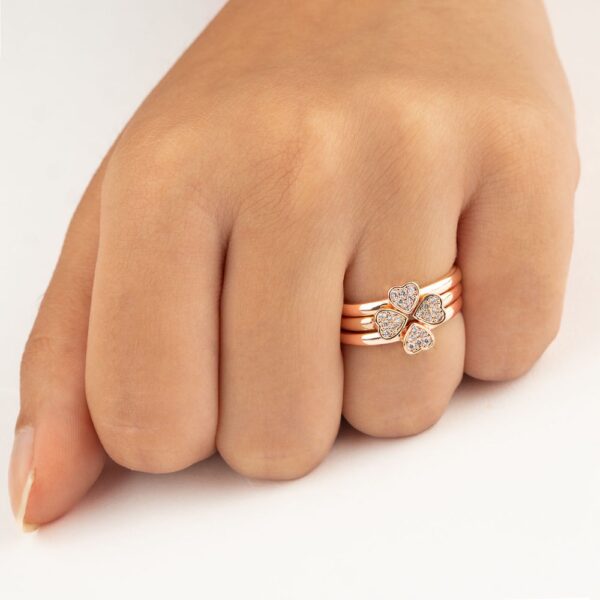 Three in one flower rose gold anti tarnish adjustable ring