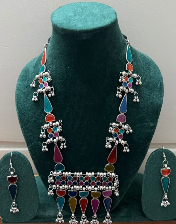 Afghani German Silver Oxidised Necklace set with earrings
