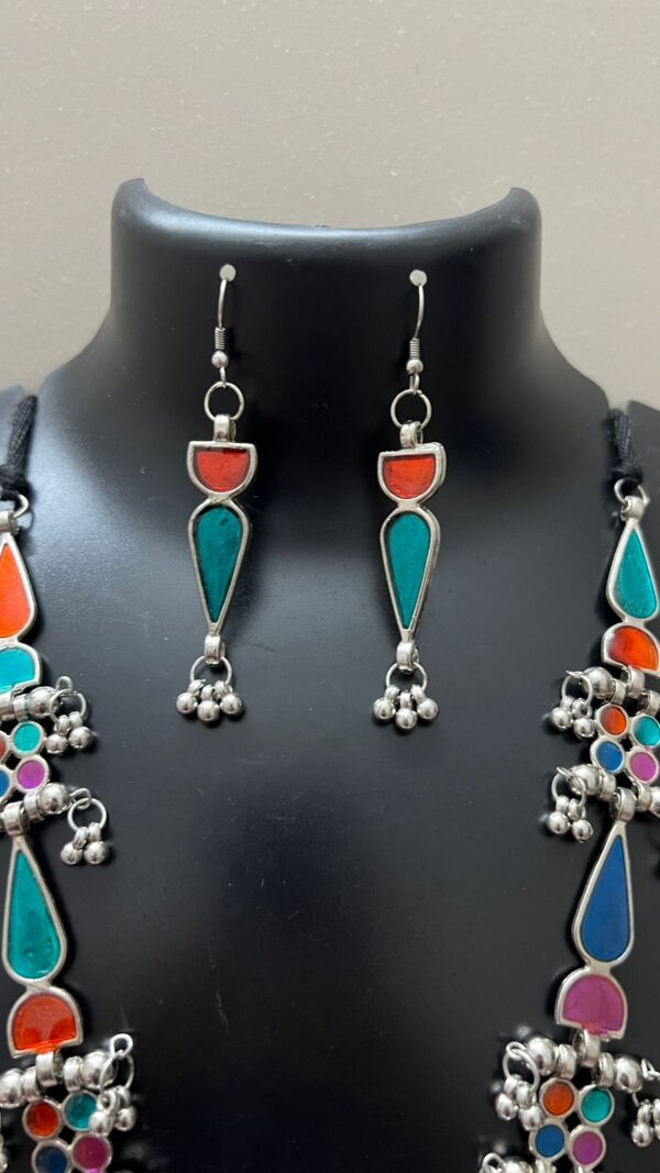 Afghani German Silver Oxidised Necklace set with earrings