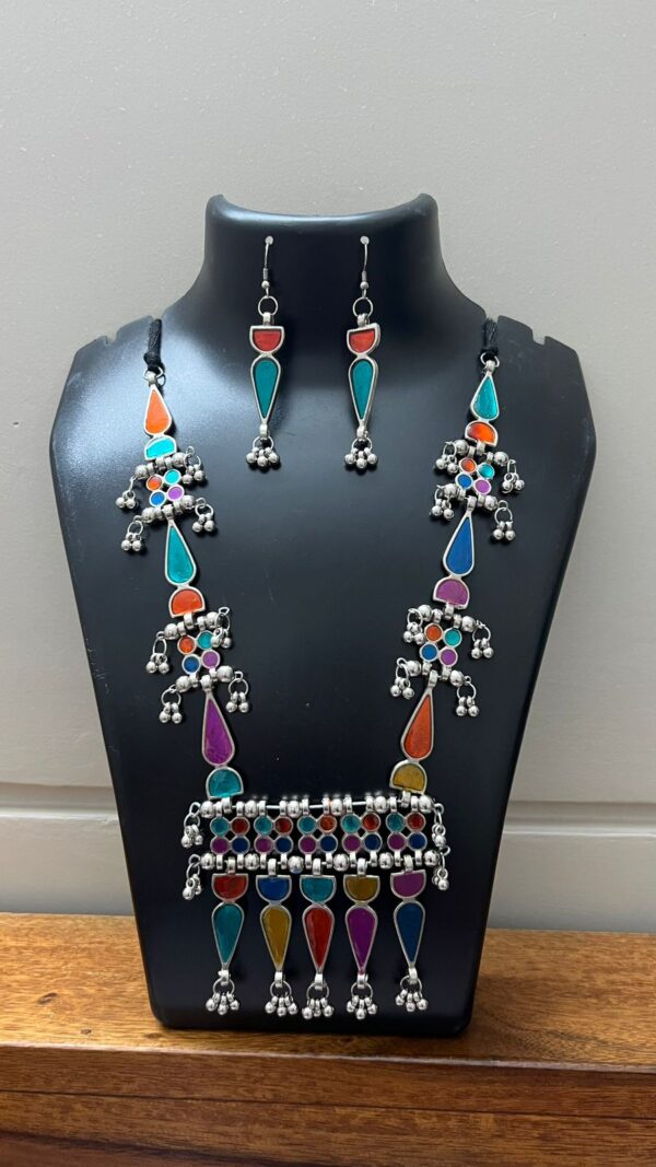Afghani German Silver Oxidised Necklace set with earrings