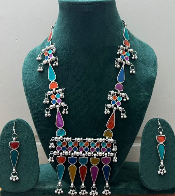 Afghani German Silver Oxidised Necklace set with earrings