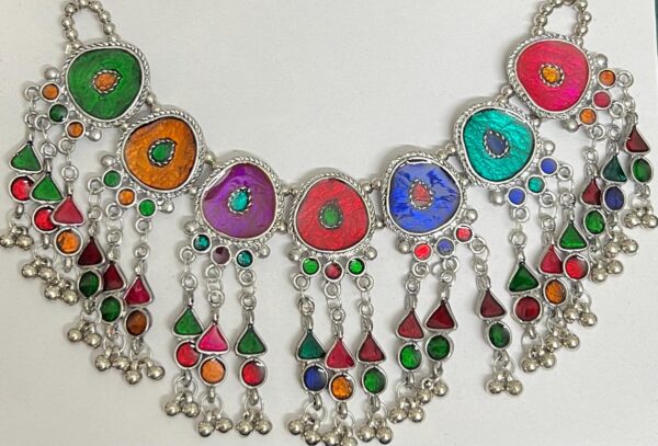 Silver Oxidised Choker Necklace afgani meenakari choker set with earrings