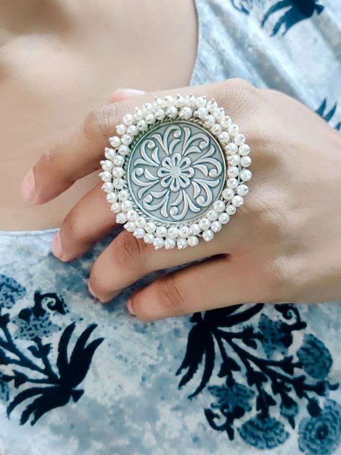 Mogra Oxidised bollywood inspired adjustable ring