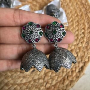 Silver Replica mat finished Jhumki earrings