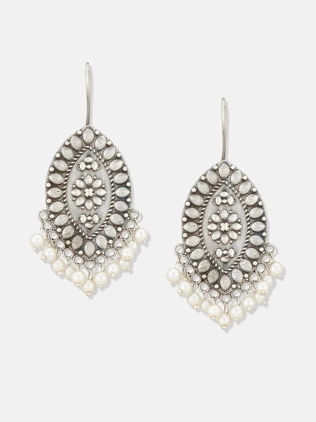 Beaded silver lookalike drop earrings