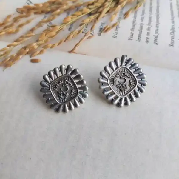 Everyday silver lookalike Five Paisa stud earrings