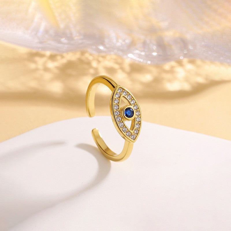 Gold Plated Contemporary Style Evil Eye Themed Adjustable Ring