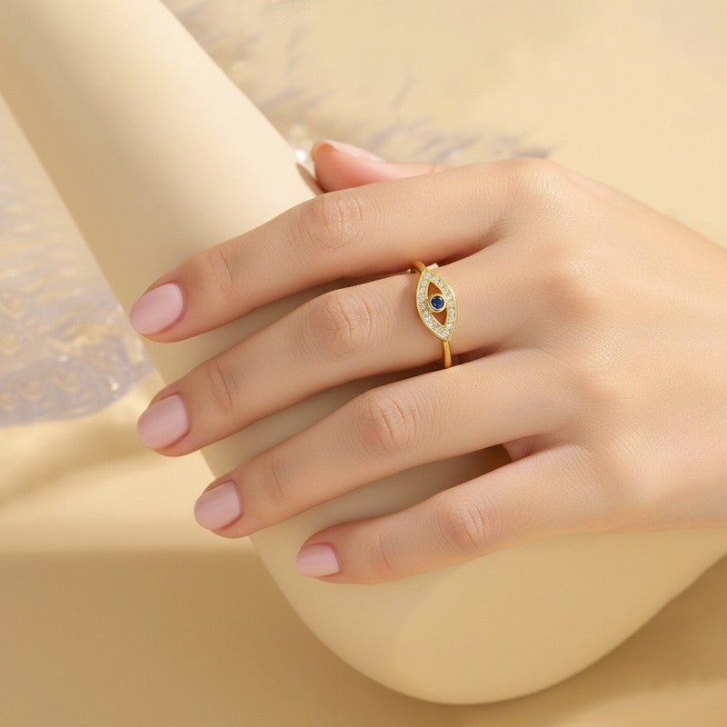 Gold Plated Contemporary Style Evil Eye Themed Adjustable Ring