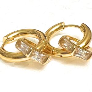 Gold baguette huggie hoop earrings